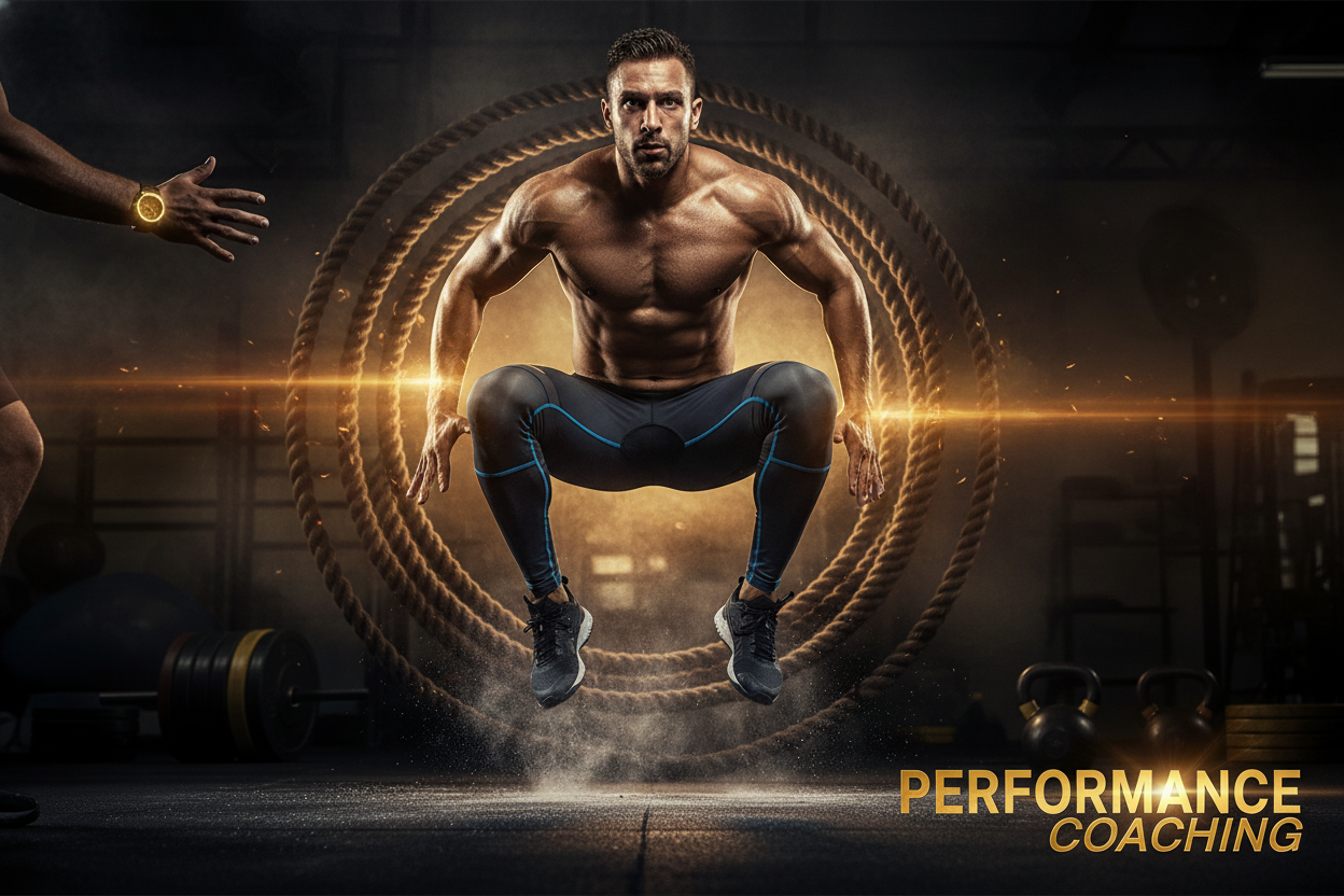 Personal trainer coaching a client through a set